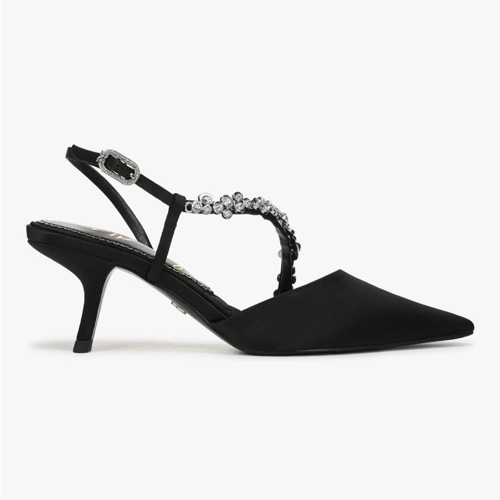 New without box.Sam Edelman Black Pointed Toe Slingback Heels with Crystal Strap